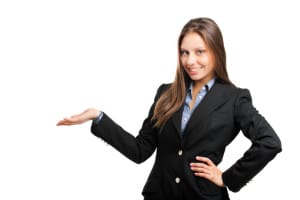 Business woman showing the copyspace using her hands